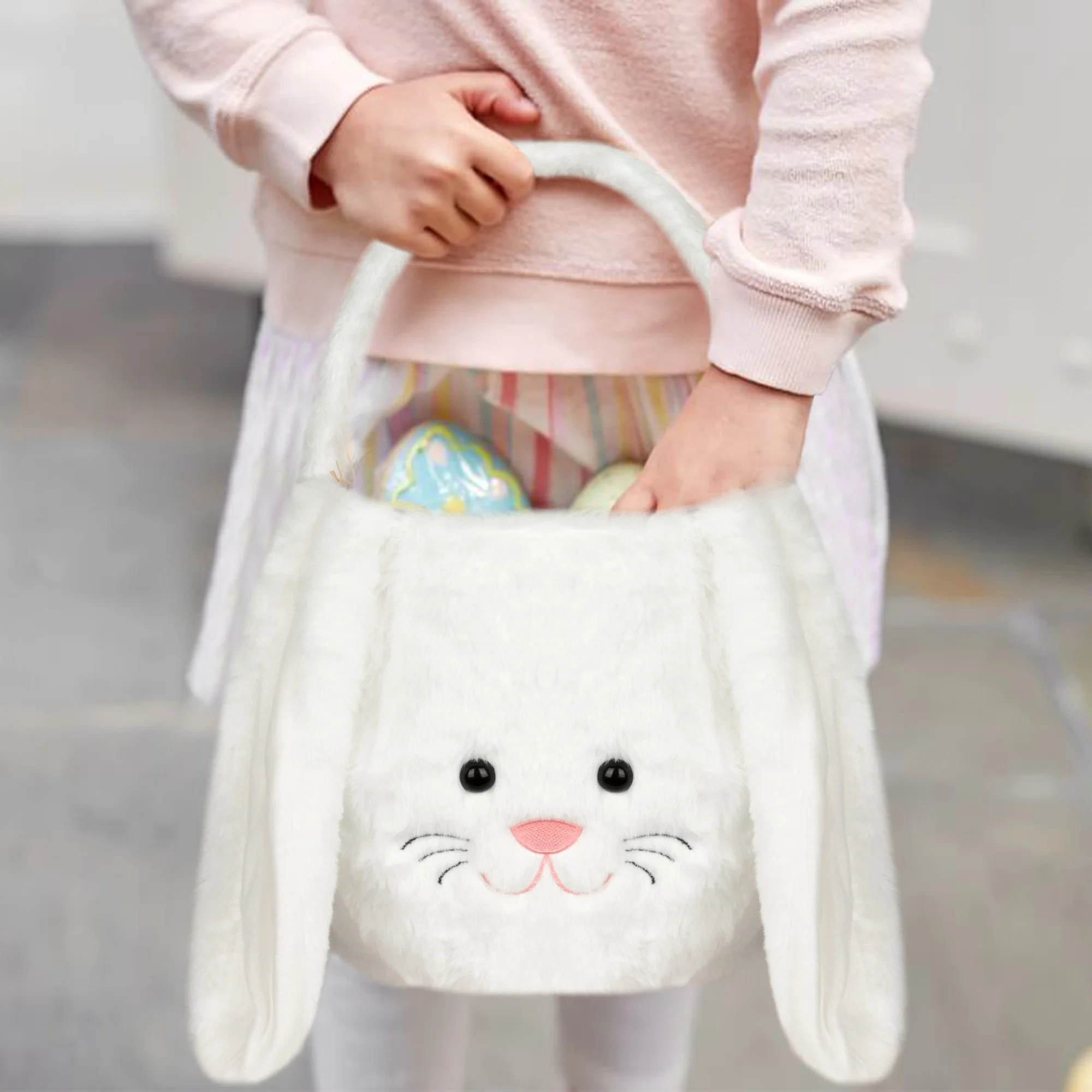 Easter Basket Bunny Bucket Egg Hunt Basket Plush Bags for Kids Gift | Walmart (US)