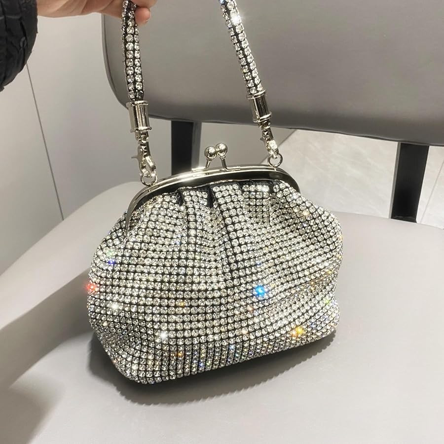 Sparkly Rhinestone Evening Bag Clutch Purse for Women, Vintage Kiss Lock Handbag Formal Wedding C... | Amazon (US)