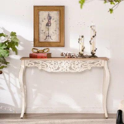 Elegant French Country Entry Table With Wood Carvings, Enhance Indoor Decor, High - Quality And Solid Wood, 28.92 In Height Distressed Console Floral | Wayfair North America