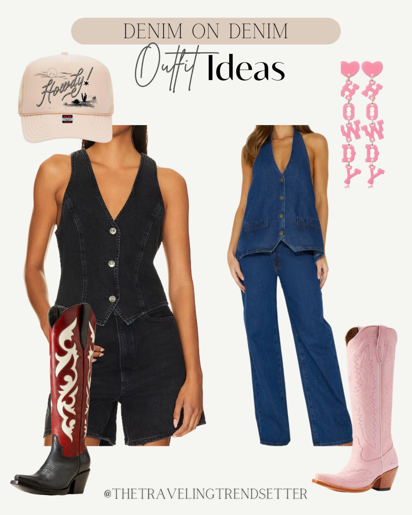 Denim on denim western outfit ideas - country concert outfits, Nashville Western fashion, rodeo, rodeo, Houston, gentleman, denim, short, salmon, denim, spring summer, winter fall cowgirl boots, cowboy boots, Tucker hat, earrings, Nashville country concert, rodeo out


#LTKfindsunder50 #LTKstyletip #LTKworkwear