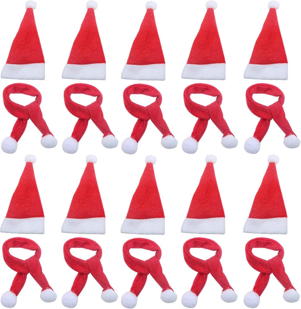 LOOGI Mini Santa Hat and Santa Scarf for Crafts Doll Christmas Decor Wine Bottle Cover 10Pcs | Amazon (US)