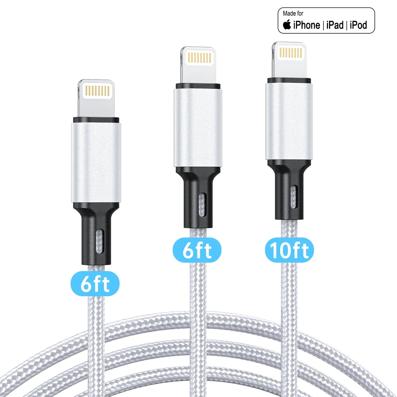 Cshidworld 3Pack Lightning Charger Cord, [Apple MFi Certified] 6/6/10 Feet,High/Data Sync 6&10 Fe... | Walmart (US)