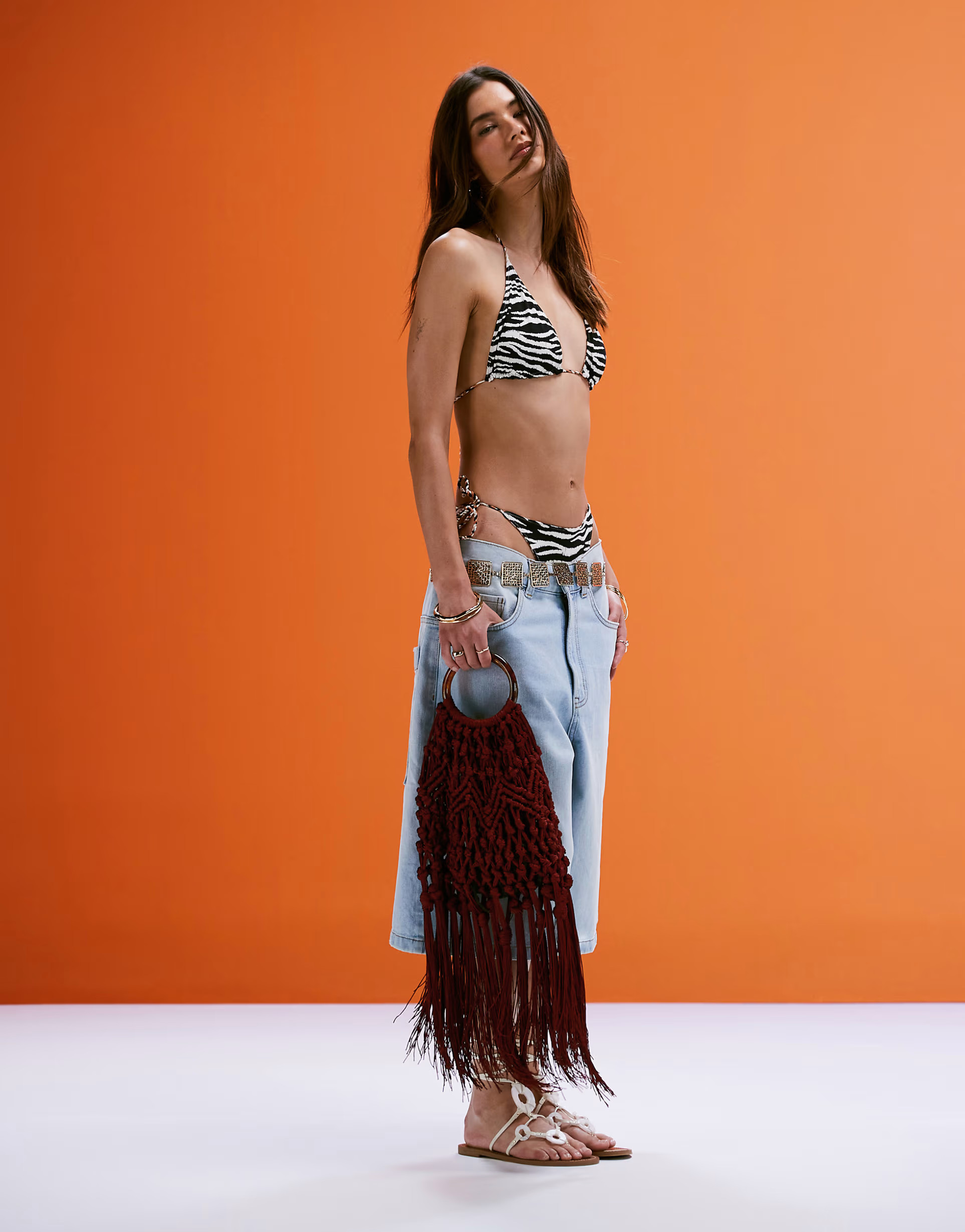 ASOS DESIGN macrame grab bag with resin handle in burgundy | ASOS | ASOS (Global)