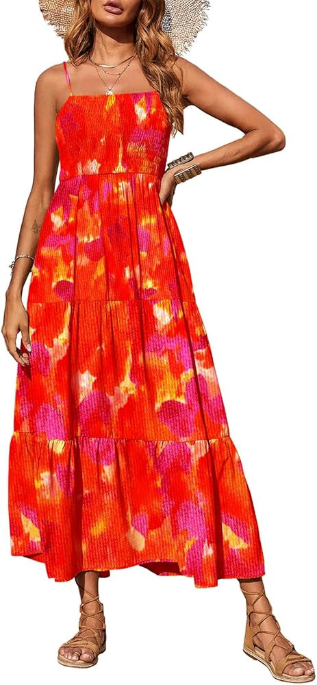 PRETTYGARDEN Women's Summer Maxi Dress 2025 Casual Boho Sleeveless Spaghetti Strap Smocked Tiered... | Amazon (US)