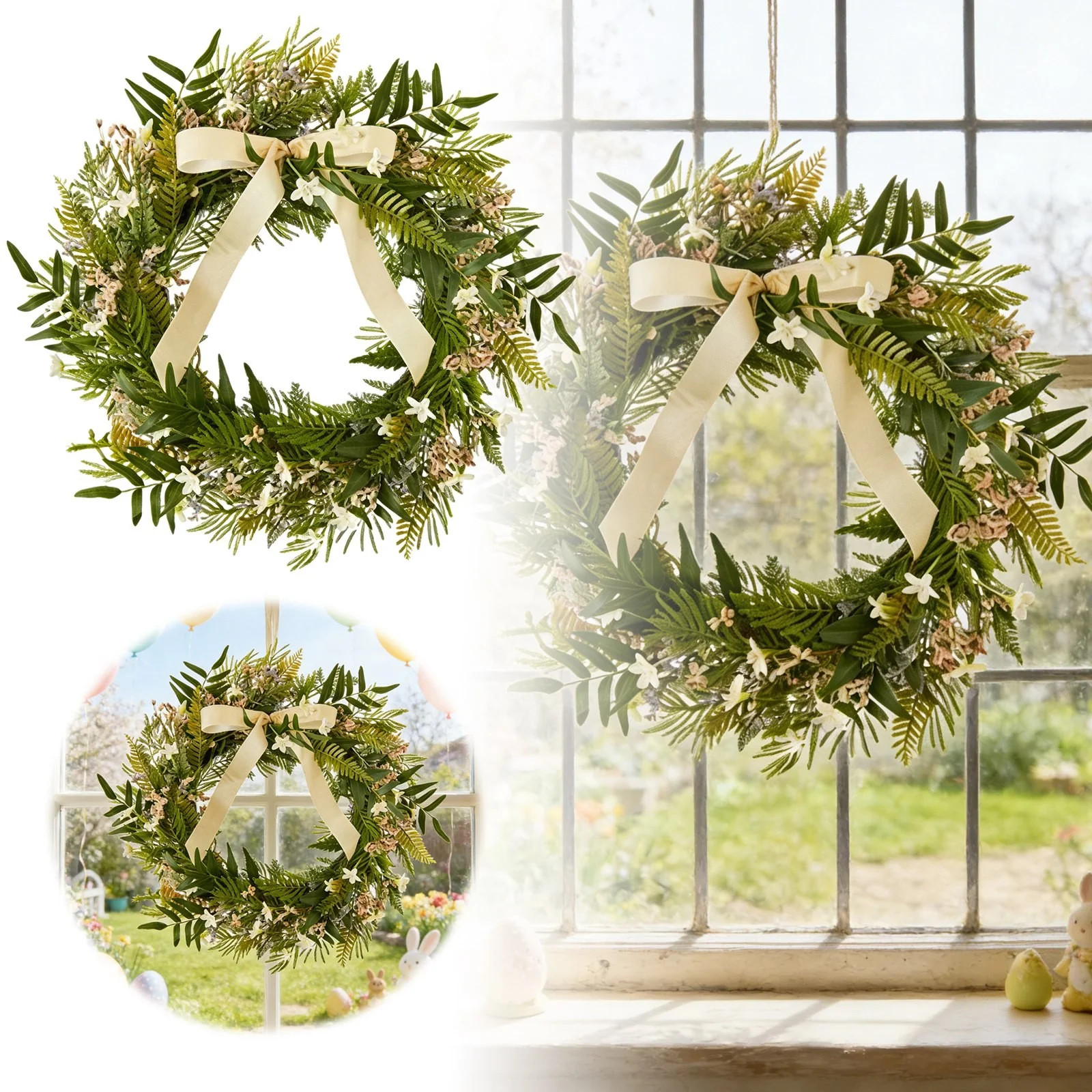 Easter Wreath Greenery Wreath with Ivory Bow Suitable For Indoor And Outdoor Such As Front Doors ... | Walmart (US)
