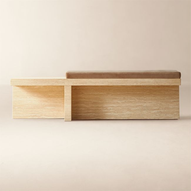 Pierre 60"" Travertine Bench with Velvet Cushion | CB2