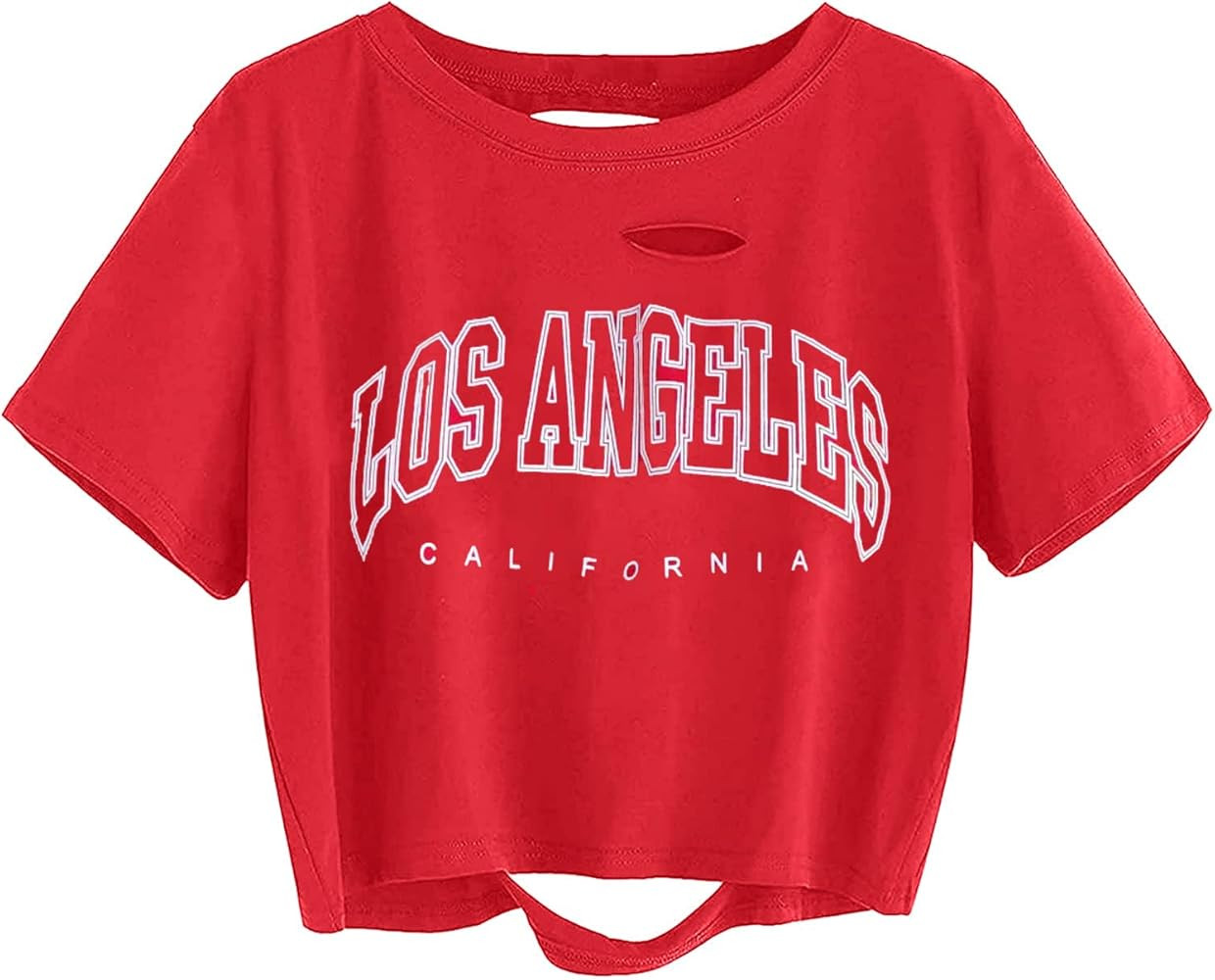 Avanova Women Los Angeles Graphic Distressed Crop Top Oversized Short Sleeve Ripped Tee Shirt | Amazon (US)