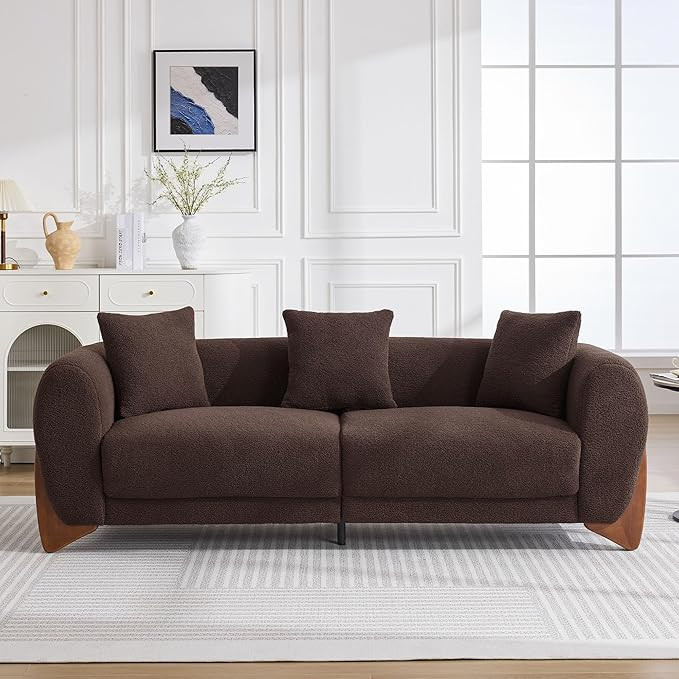 87" Sherpa Boucle Cloud Couch Modern 3 Seater Sofa with Solid Wood Legs, 25" Extra Deep Seat, Com... | Amazon (US)