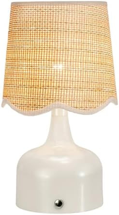 Cordless Boho Table Lamp Beige, Scalloped Wicker Shade, 5200-mAh Rechargeable Battery, 3-Way Dimm... | Amazon (US)