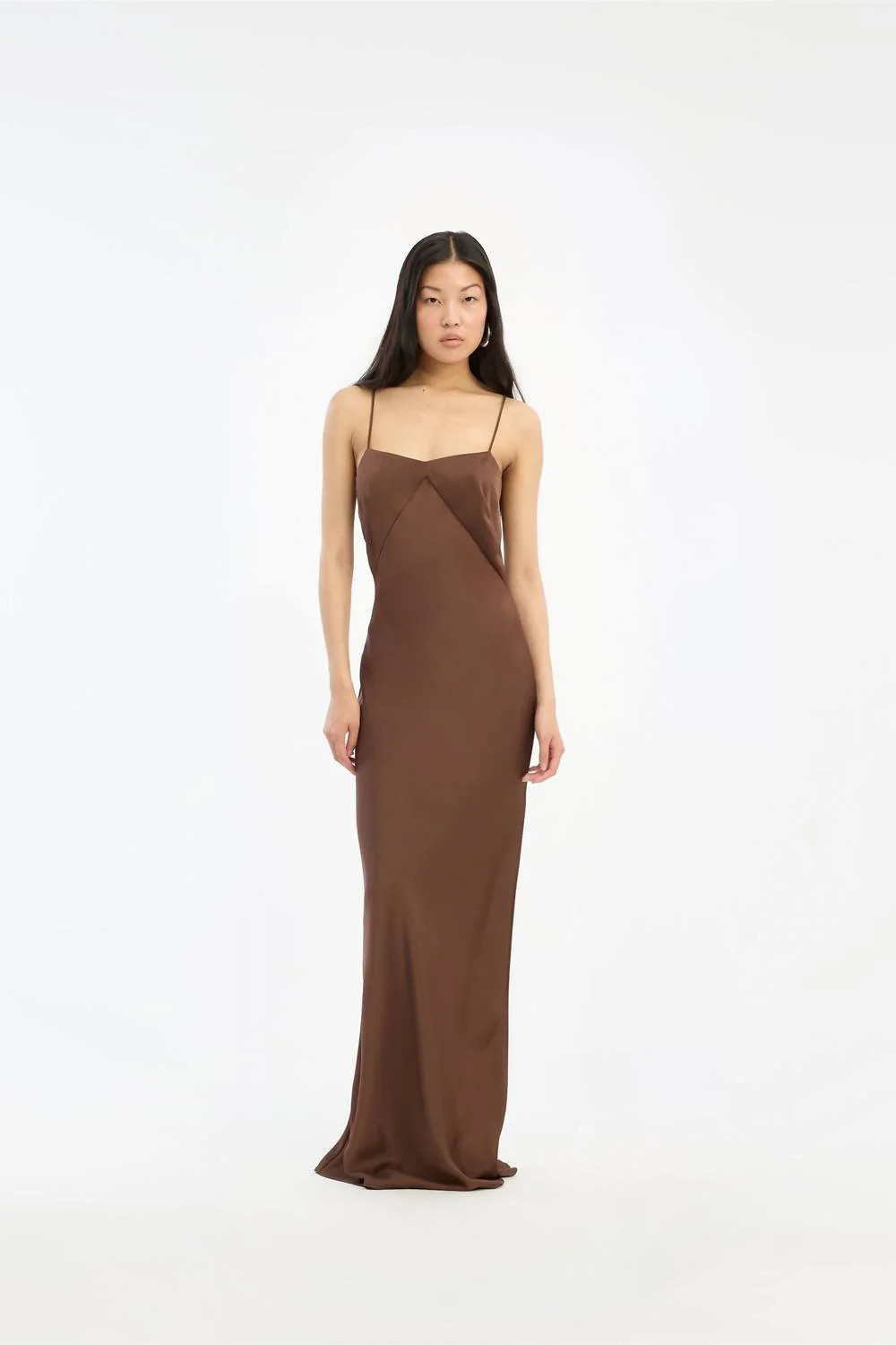 Satin Maxi Slip Dress In Brown | Shop Simon