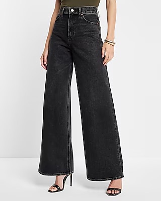 Super High Waisted Black Baggy Wide Leg Jeans | Express