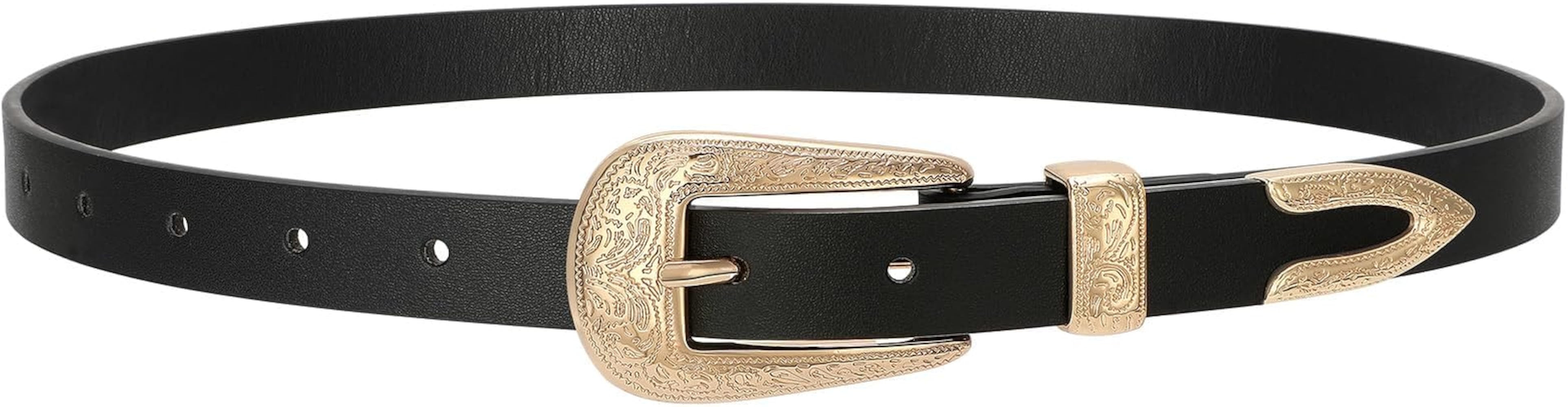 SUOSDEY Western Skinny Leather Belt for Women Cowgirl Cowboy Carving Buckle Waist Belt for Jeans ... | Amazon (US)