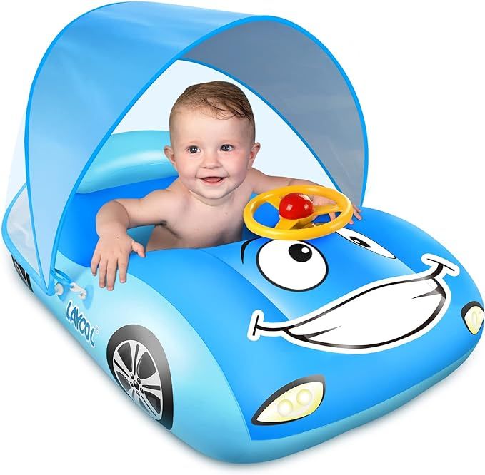 LAYCOL Baby Pool Float with UPF50+ Adjustable Canopy,Car Shaped Baby Swimming Float，Infant Baby... | Amazon (US)