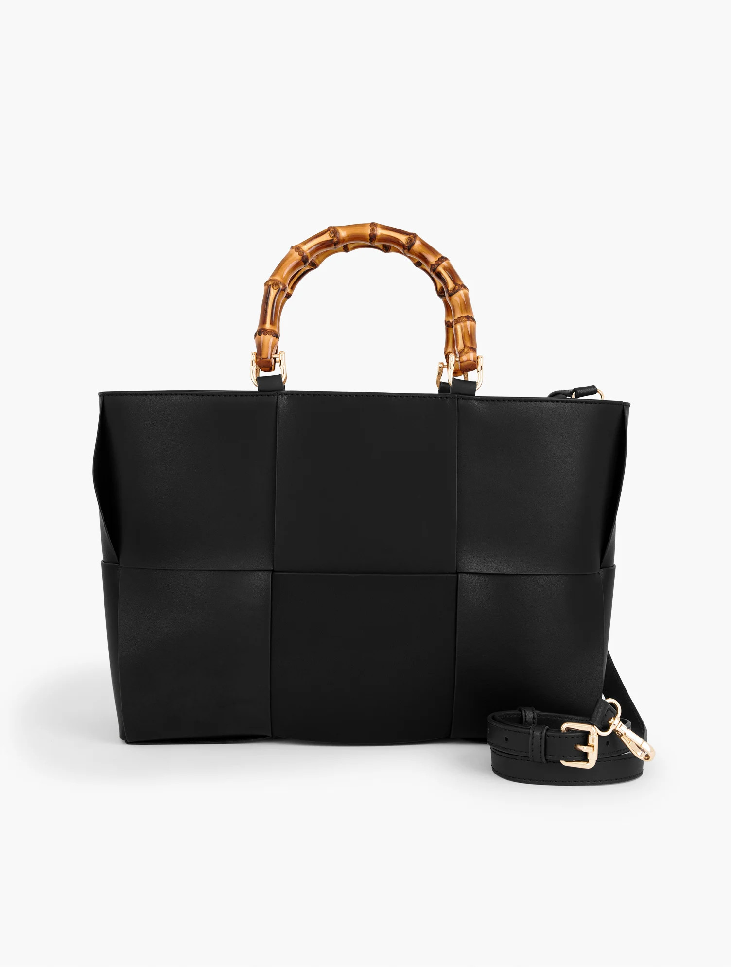 Bamboo Handle Woven Vachetta Tote - Black - 001 Talbots | Talbots