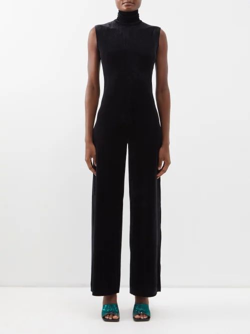 Norma Kamali - High-neck Velvet Sleeveless Jumpsuit - Womens - Black | Matches (US)