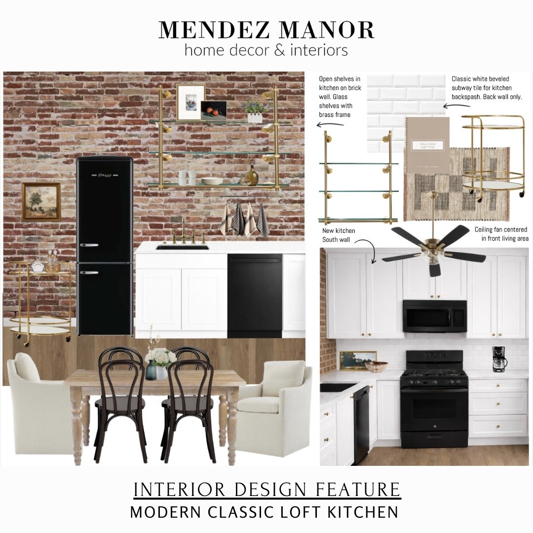 Loft apartment small kitchen design 🙌🏻

Using cabinets, countertops and appliances from Home Depot. Brass and glass wall shelves are from IronAbode. 👍🏻

#diningtable #diningchairs #headchairs #farmhousetable #modernfarmhouse 

#LTKSaleAlert #LTKHome