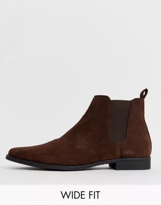 ASOS DESIGN Wide Fit chelsea boots in brown faux suede | ASOS (Global)