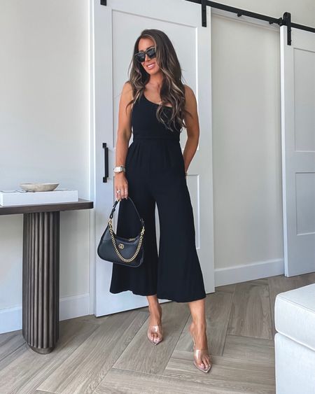 Summer jumpsuit ..sz sm, make casual or dress up…amazon outfit idea, 
Gucci bag (can carry multiple ways)
Clear wedges (linking similar) 
Amazon sunglasses 
Date night outfit 
#ltkunder50

#LTKstyletip #LTKSeasonal #LTKU