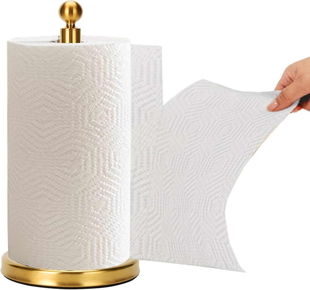 Gold Paper Towel Holder Countertop, Standing Paper Towel Roll Holder for Kitchen Bathroom, with W... | Amazon (US)