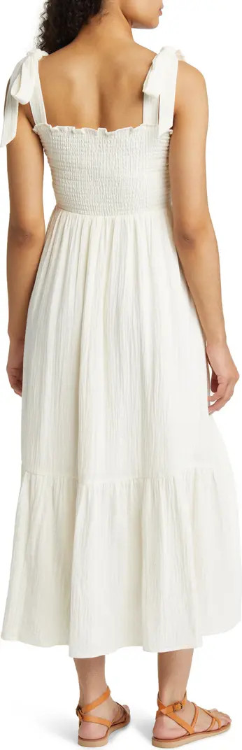 Smocked Tie Strap Cotton Gauze Midi Sundress | Nordstrom
