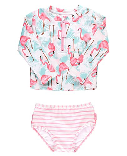 RuffleButts Long Sleeve Zipper Rash Guard - 2-Piece - Vibrant Flamingo - 18-24m | Amazon (US)