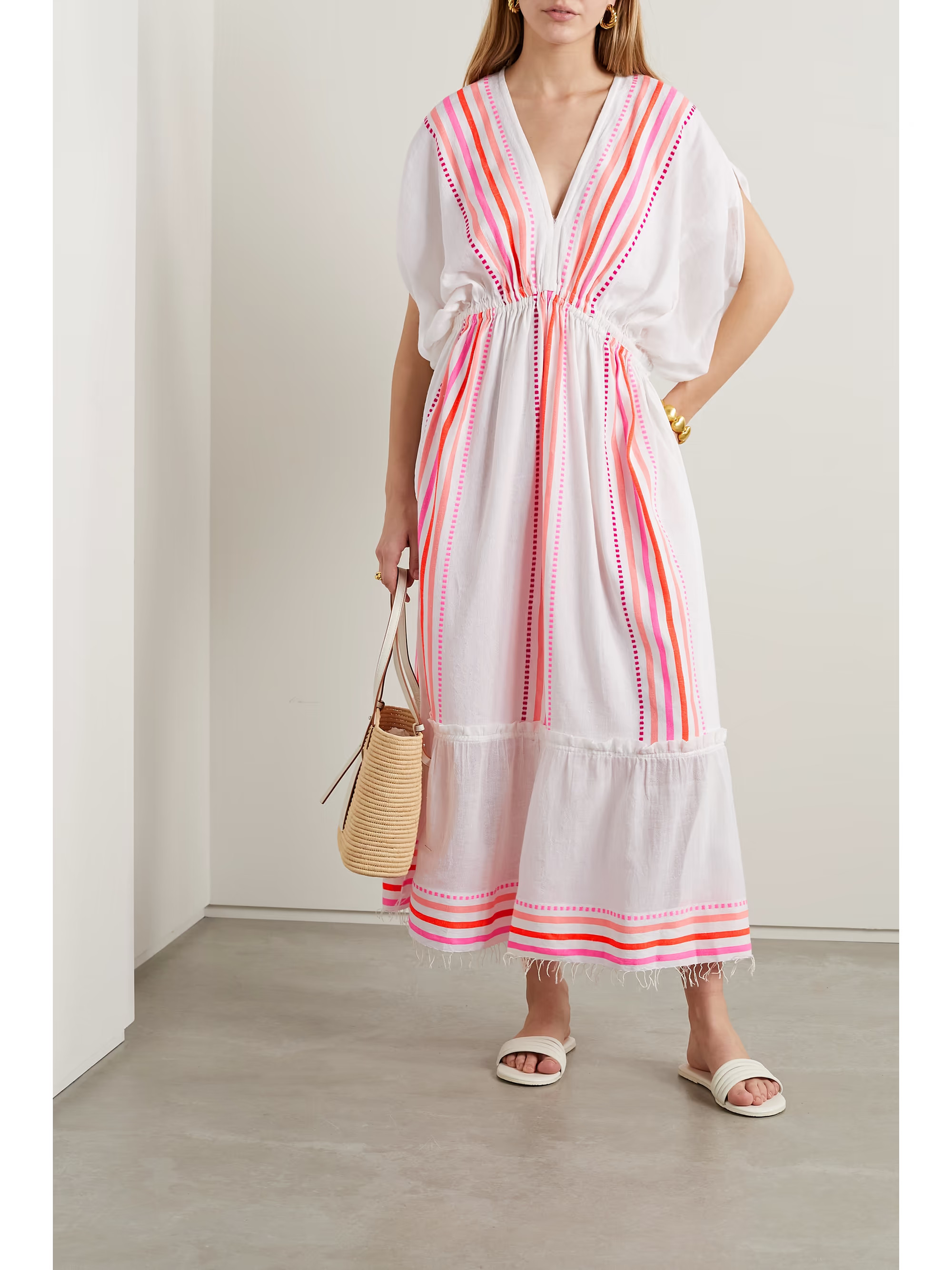 + NET SUSTAIN Eshe frayed striped cotton-blend gauze coverup | NET-A-PORTER (US)