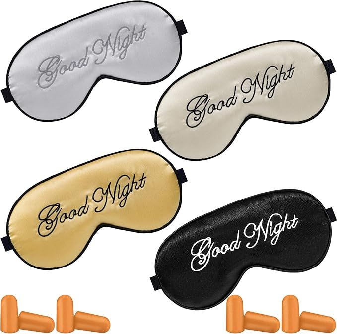 4 Pieces Silk Sleep Eye Mask Cover Adjustable Eyeshade Mask Satin Soft Blindfold Cover with 4 Pai... | Amazon (US)