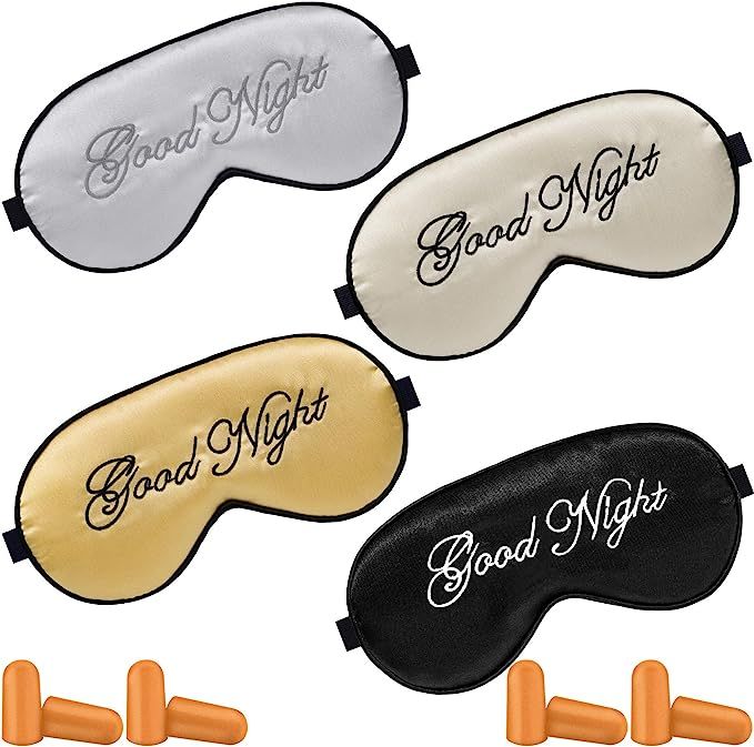 4 Pieces Silk Sleep Eye Mask Cover Adjustable Eyeshade Mask Satin Soft Blindfold Cover with 4 Pai... | Amazon (US)