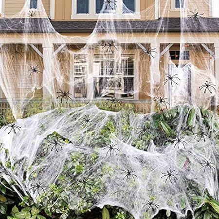 1400 sqft Halloween Spider Webs Decorations with 150 Extra Fake Spiders, Super Stretchy Cobwebs for  | Amazon (US)