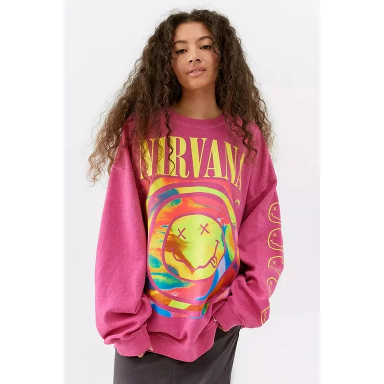 Urban Outfitters Women's X Nirvana Smiley Face Overdyed Crew Neck Sweatshirt (Large/X-Large, Pink... | Walmart (US)