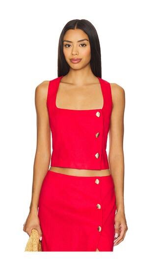 Antonia Top in Red Linen | Revolve Clothing (Global)
