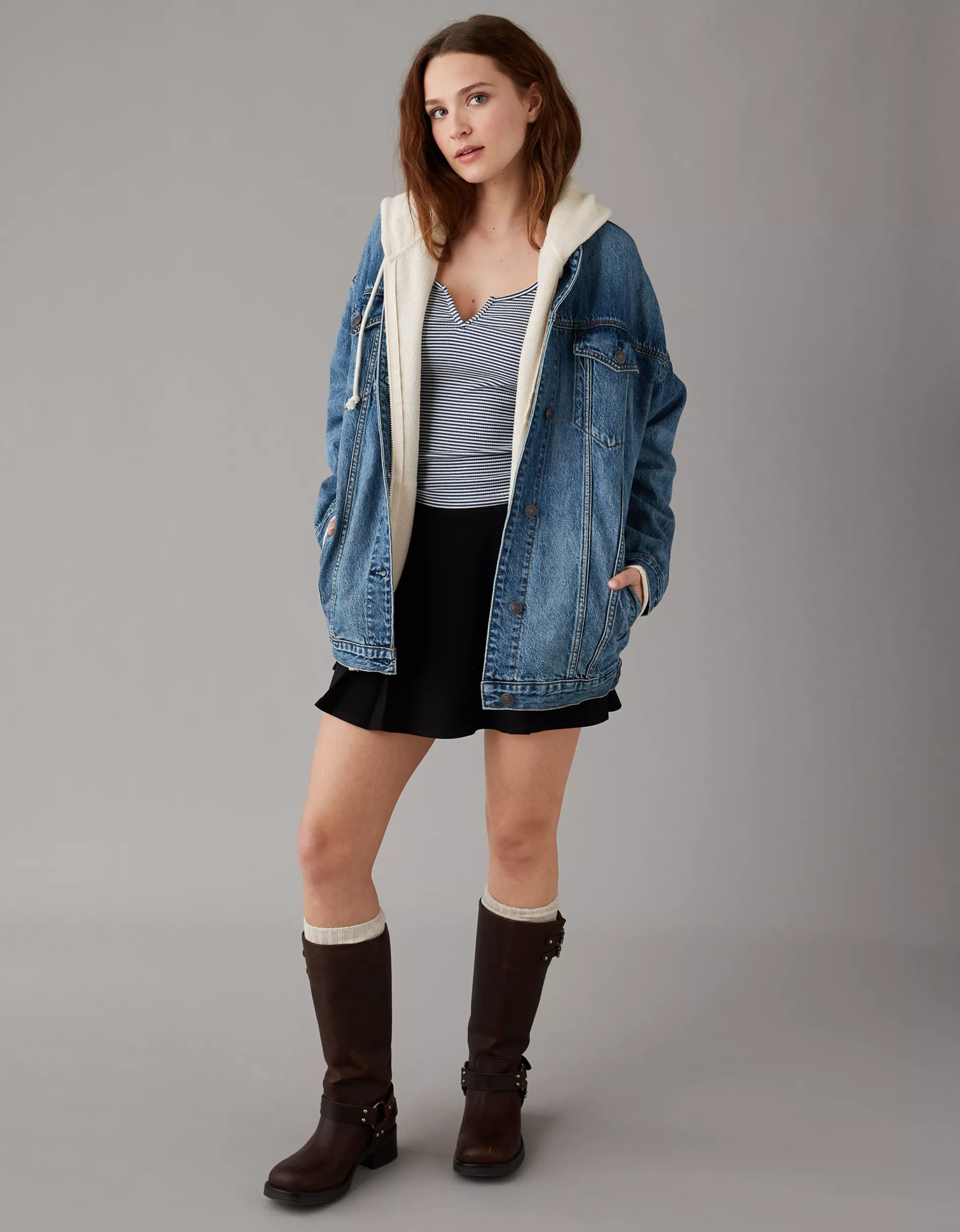 AE Strigid Oversized Boyfriend Denim Jacket | American Eagle Outfitters (US & CA)