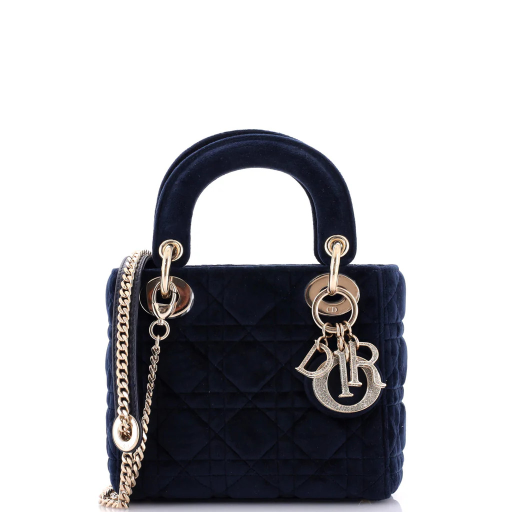 Lady Dior Chain Bag Cannage Quilt Velvet with Crystal Charms Mini | Rebag