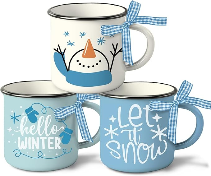 Hello Winter Snowman Mini Coffee Mug Set of 3, Let It Snow Glove Snowflake 5 oz Mini Coffee Cups ... | Amazon (US)