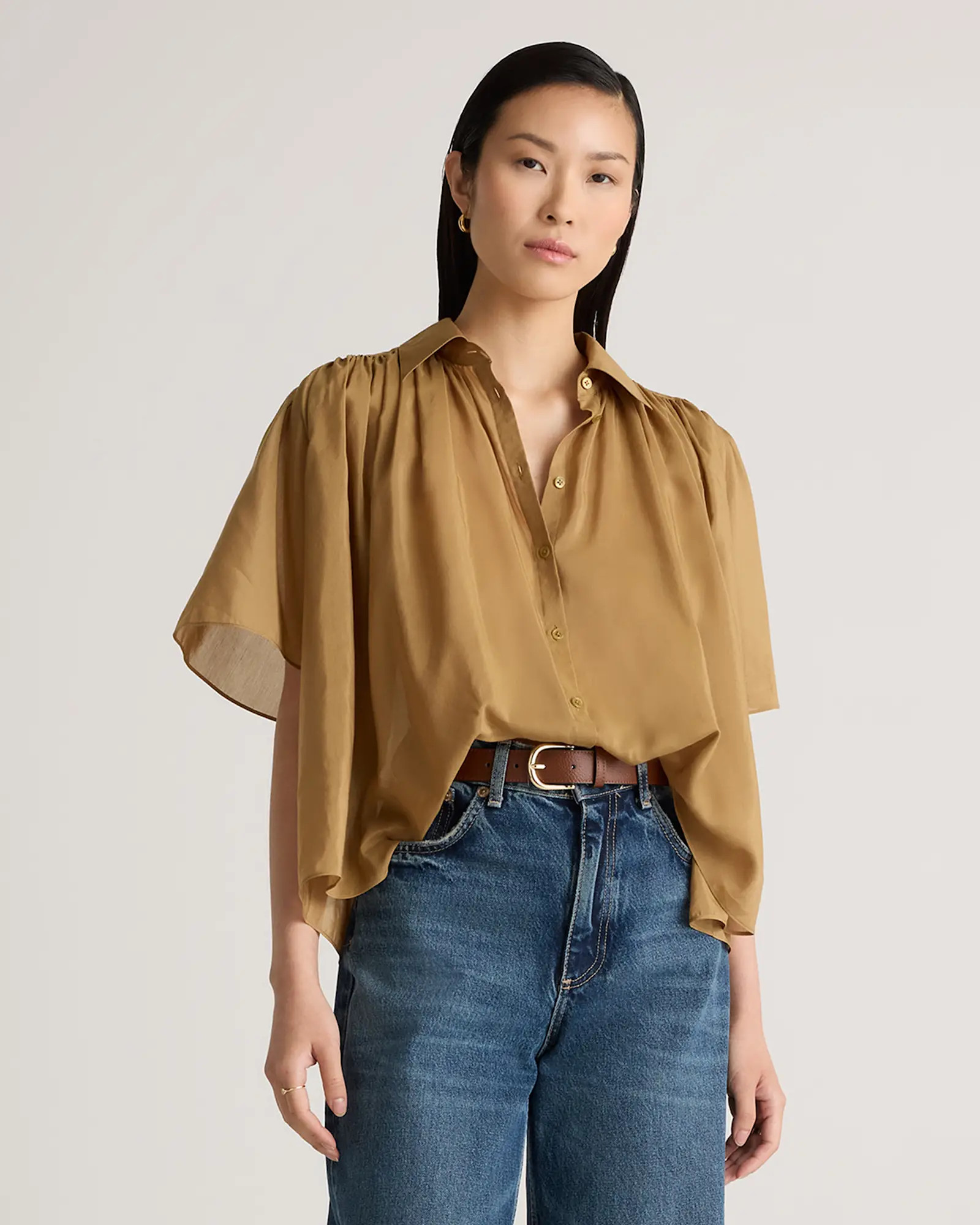 Cotton-Silk Voile Short Sleeve Blouse | Quince