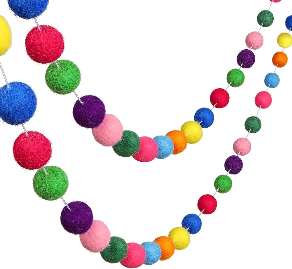 Wool Felt Ball Garland Colourful Felt Ball Pom Pom Garlands 9.84 Feet Long 70 Balls Felt Ball Gar... | Amazon (US)