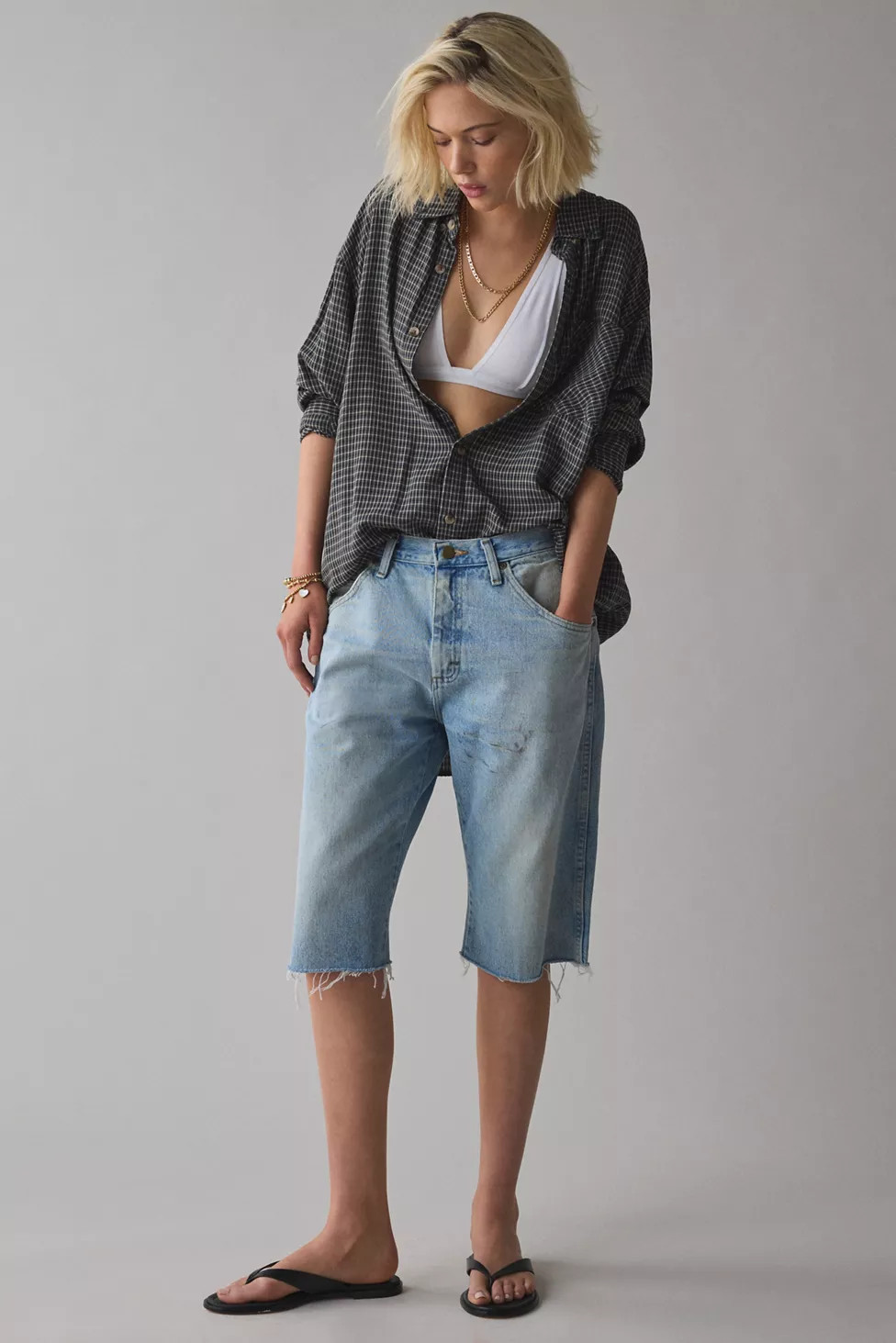 ReMADE By UO Wrangler Slouch Denim Jort | Urban Outfitters (US and RoW)
