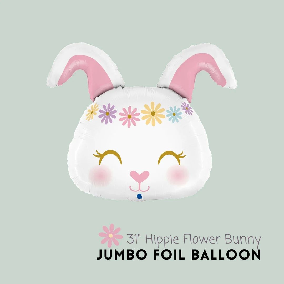 Jumbo Hippie Flower Bunny Foil Balloon 31" - Easter Bunny Birthday Party Balloon Supplies Decorat... | Etsy (US)