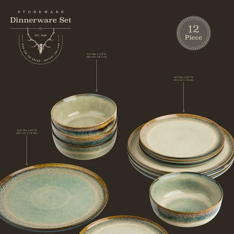 Yellowstone Kayce 12-Piece Reactive Ceramic Dinnerware Set | Walmart (US)