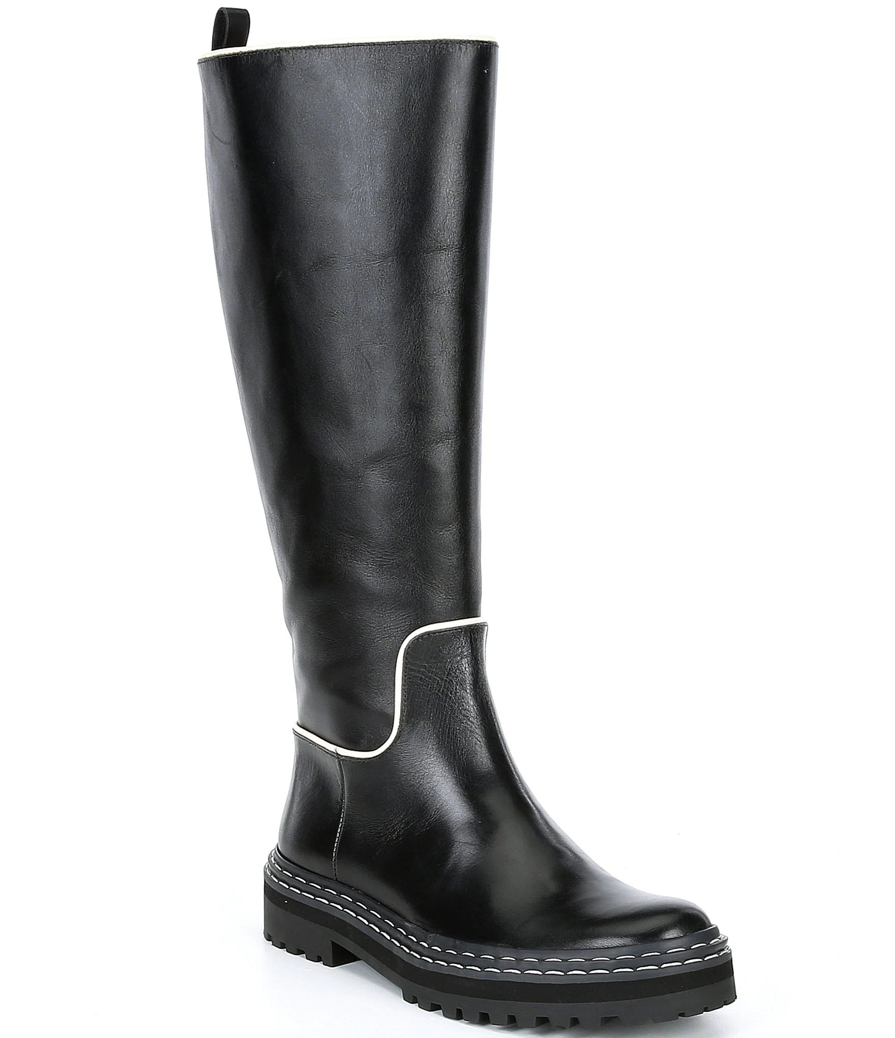 x Courtney Grow Lou Leather Contrast Piping Tall Shaft Lug Boots | Dillard's