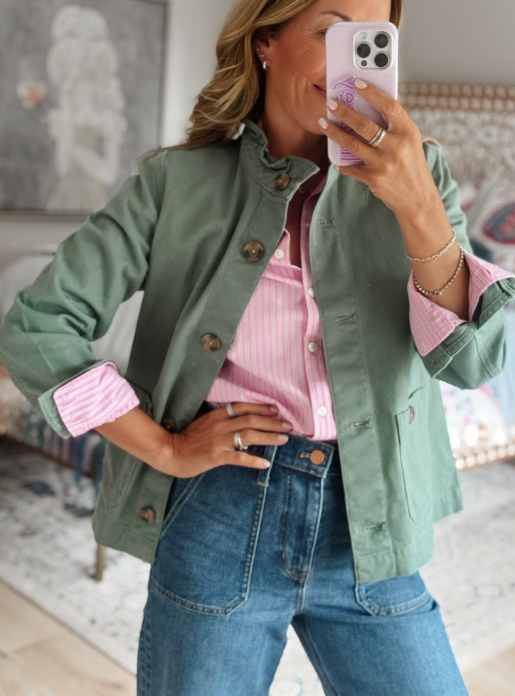 The cutest, lightweight jacket that will be a go-to come cooler temps! Loving the ruffle collar detail! 

 #LTKgrwm #LTKootd #LTKmomlife
