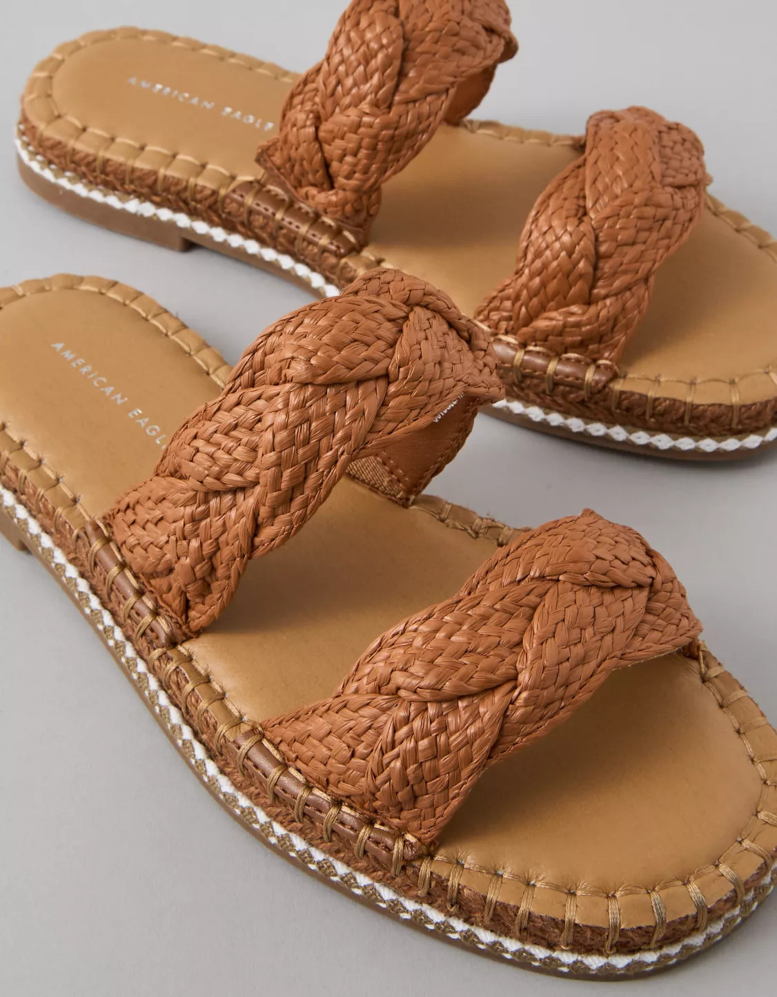 AE Double Strap Raffia Slide Sandal | American Eagle Outfitters (US & CA)