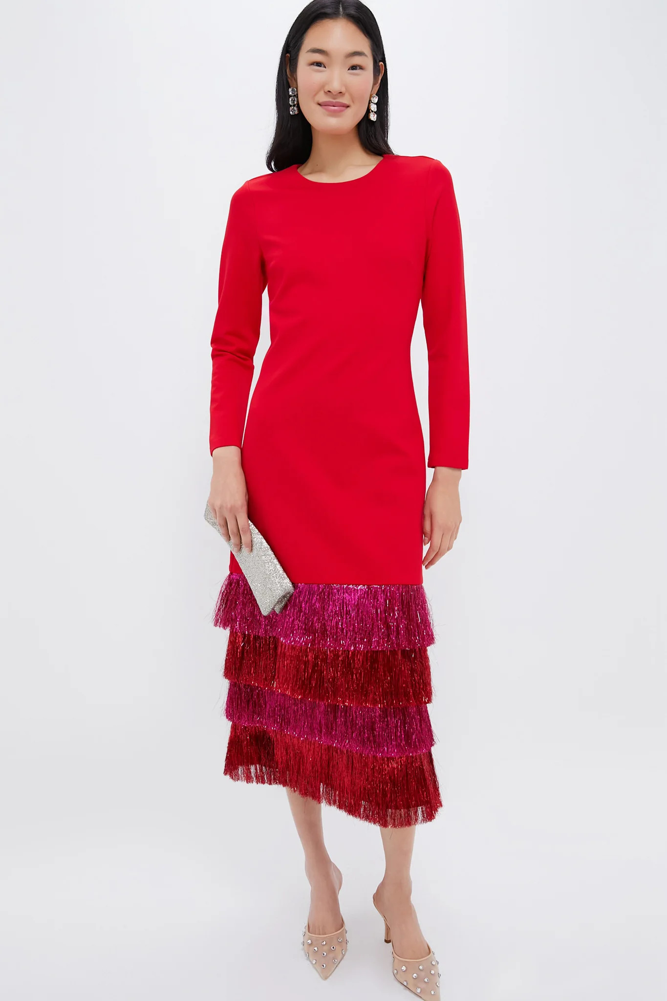 Red & Pink Metallic Fringe Francie Long Sleeve Maxi Dress | Tuckernuck (US)