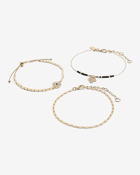 Set Of 3 Hamsa & Evil Eye Chain Bracelets | Express