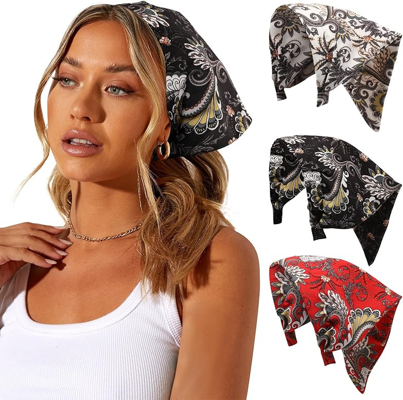 Floral Elastic Hair Scarf Headband - 3 PCS Chiffon Head Kerchief Headband Floral Hair Scarves with H | Amazon (US)