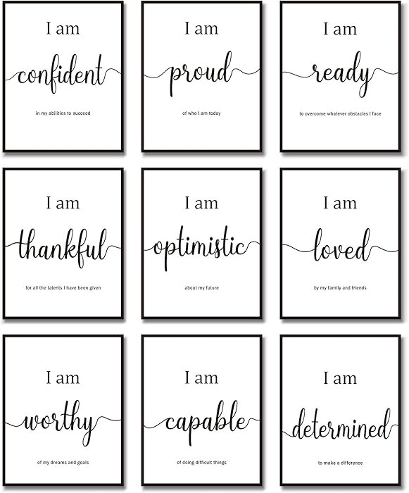 Outus 9 Pieces Inspirational Motivational Wall Art Office Bedroom Wall Art,Daily Positive Affirma... | Amazon (US)