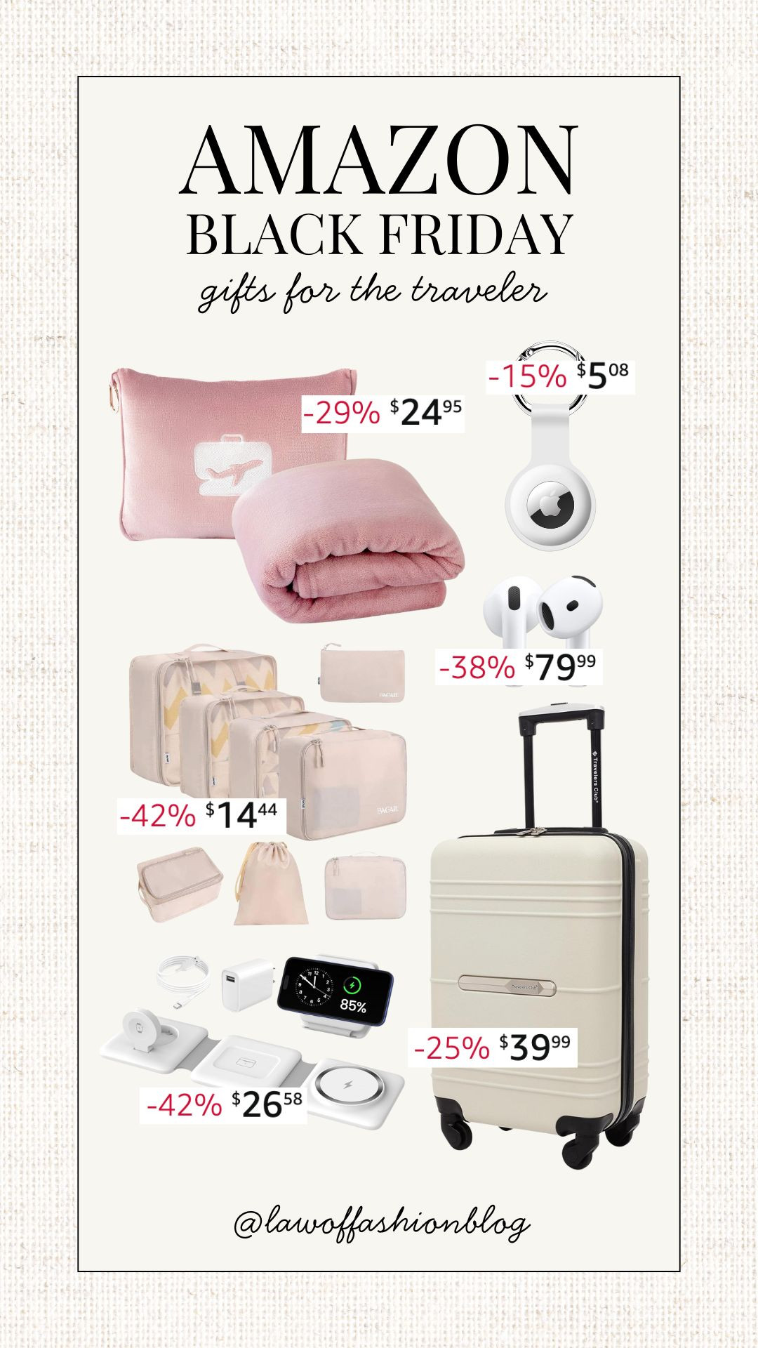 Amazon Black Friday gift ideas for the traveler! Carry on suitcase, travel blanket, packing cubes, Apple accessories, wireless earbuds, gift ideas, on sale, Christmas gifts, holiday shopping. 

 #LTKCyberWeek #LTKGiftGuide #LTKTravel