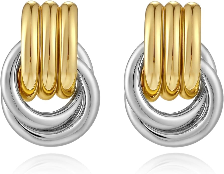 Gold Earrings for Women, 14K Gold Plated Hypoallergenic Statement Knot Chunky Gold Earrings Light... | Amazon (US)