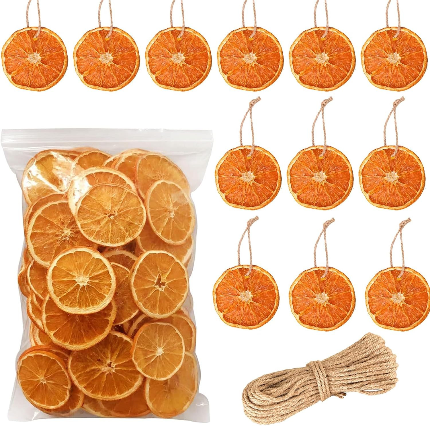 50 Pcs Dried Orange Slices, with 50Pcs Hemp Rope, Christmas Wreath Making Supplies for X-mas Tree... | Amazon (US)