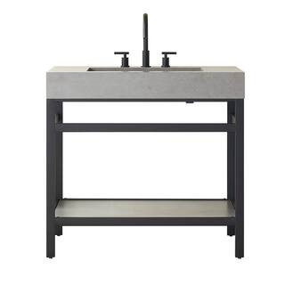 Lleida 36 in. W x 22 in. D x 34 in. H Bath Vanity in Matt Black with Grey Natural Sintered Stone ... | The Home Depot